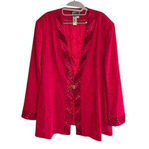 Champagne Italy Red Beaded Blazer Jacket Jeweled Clasp Sz 18